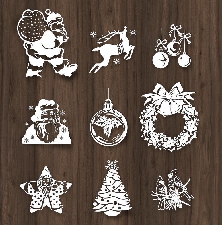 Christmas decorations E0017952 file cdr and dxf free vector download for Laser cut 5 Christmas decorations E0017952 file cdr and dxf free vector download for Laser cut