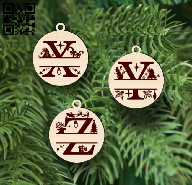 Christmas monogram E0017851 file cdr and dxf free vector download for Laser cut