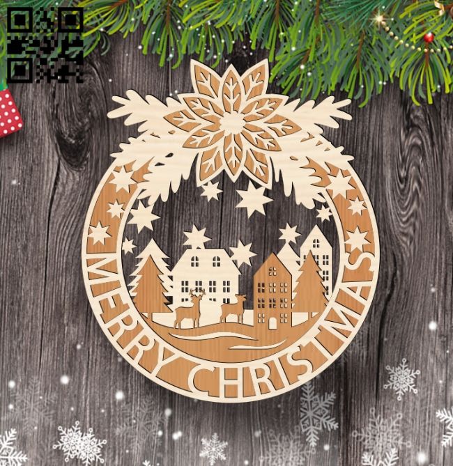Christmas wreath E0017890 file cdr and dxf free vector download for Laser cut