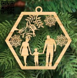 Family Christmas ornament E0017819 file cdr and dxf free vector download for laser cut