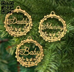 Family Christmas ornament E0017872 file cdr and dxf free vector download for Laser cut