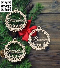 Family Christmas ornament E0017893 file cdr and dxf free vector download for Laser cut