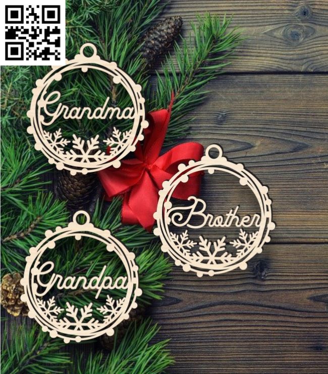 Family Christmas ornament E0017893 file cdr and dxf free vector download for Laser cut
