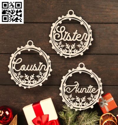 Family Christmas ornament E0017894 file cdr and dxf free vector download for Laser cut