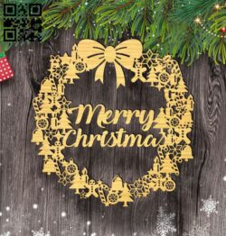 Merry christmas wreath E0017904 file cdr and dxf free vector download for Laser cut