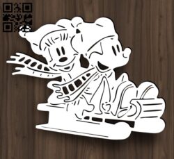 Mickey and Minnie skiing E0017947 file cdr and dxf free vector download for Laser cut