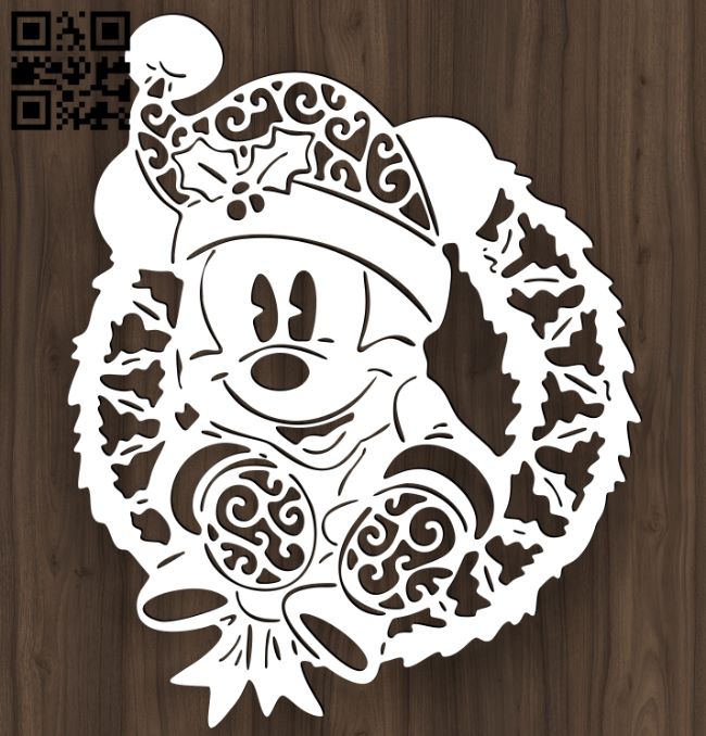 Mickey mouse and Christmas wreath E0017917 file cdr and dxf free vector download for Laser cut plasma