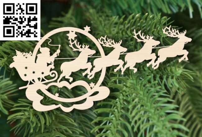 Santa Claus with sleigh E0017830 file cdr and dxf free vector download for laser cut