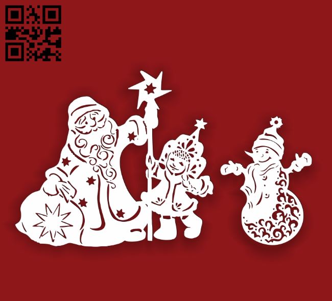 Santa Claus with snowman E0017832 file cdr and dxf free vector download for laser cut