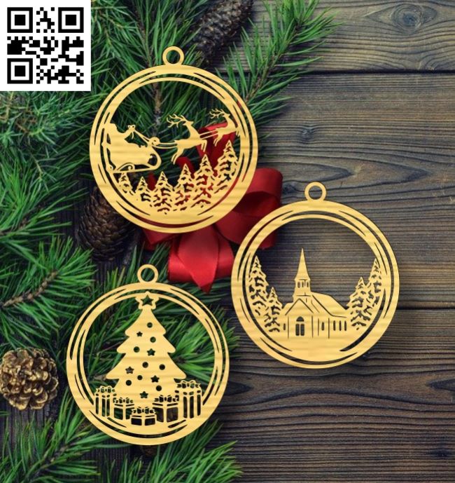 Christmas ornament E0018007 file cdr and dxf free vector download for Laser cut