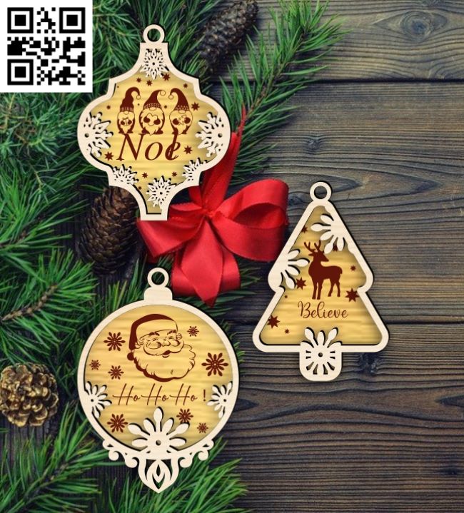 Christmas ornament E00181343 file cdr and dxf free vector download for laser cut