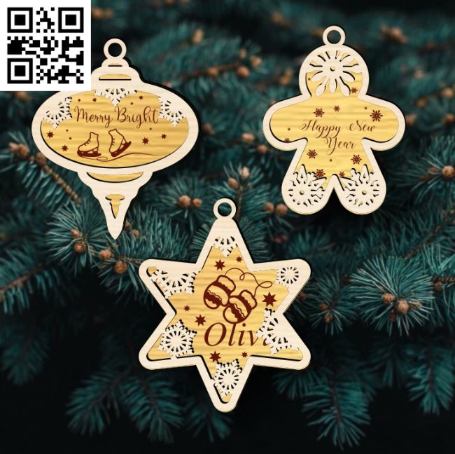 Christmas ornament E0018140 file cdr and dxf free vector download for laser cut