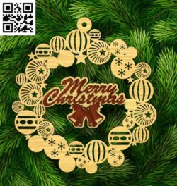 Christmas wreath E0018033 file cdr and dxf free vector download for laser cut