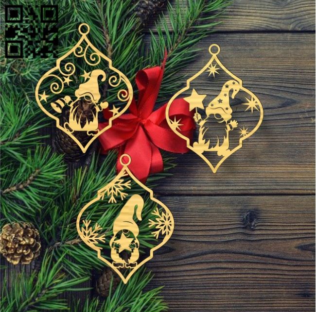 Gnomes on Christmas tree decorations E0018072 file cdr and dxf free vector download for laser cut