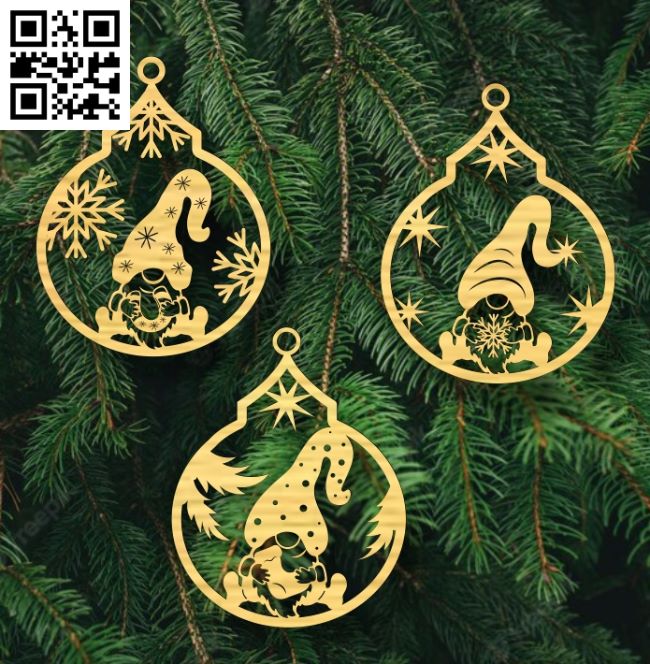 Gnomes on Christmas tree decorations E0018073 file cdr and dxf free vector download for laser cut