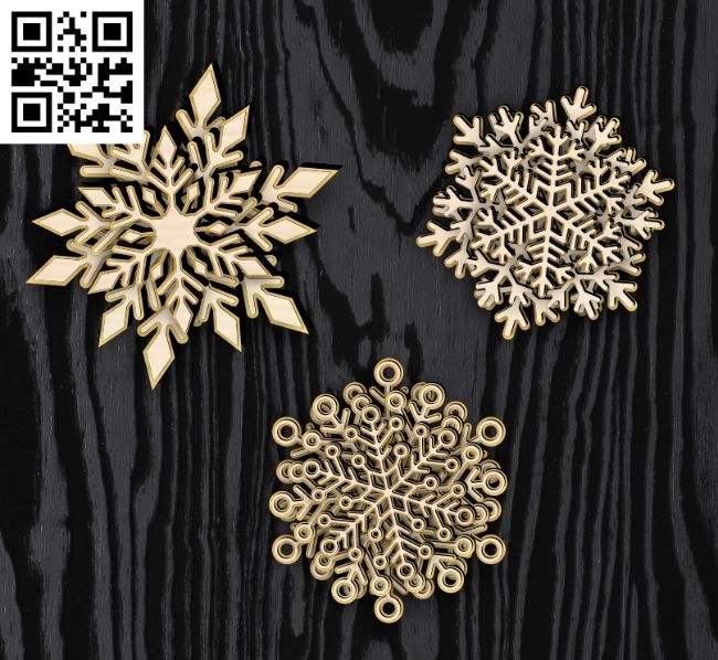 3D Snowflakes E0018197 file cdr and dxf free vector download for laser cut