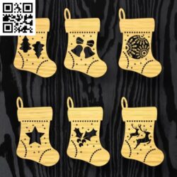 Christmas sock gift tags E0018202 file cdr and dxf free vector download for laser cut
