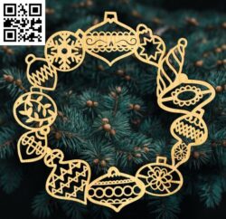 Christmas wreath E0018165 file cdr and dxf free vector download for laser cut