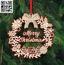 Merry Christmas wreath E0018291 file cdr and dxf free vector download for Laser cut