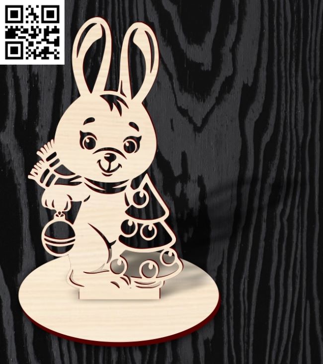 Rabbit with Christmas E0018279 file cdr and dxf free vector download for laser cut