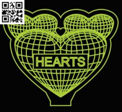 3D illusion led lamp heart E0018405 file cdr and dxf free vector download for laser engraving machine
