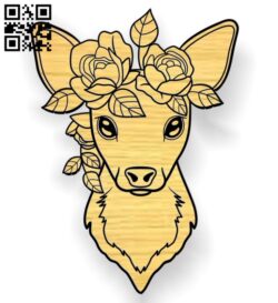 Baby Deer with flowers E0018383 file cdr and dxf free vector download for laser cut