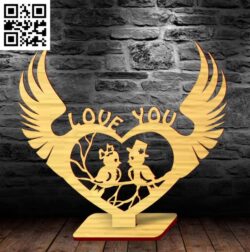 Birds with heart E0018435 file cdr and dxf free vector download for Laser cut