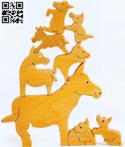Donkey family puzzle E0018459 file cdr and dxf free vector download for cnc cut
