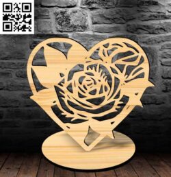 Heart with rose E0018437 file cdr and dxf free vector download for Laser cut