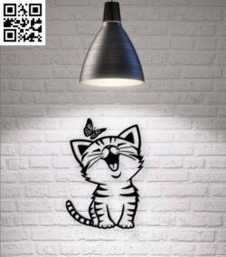 Kitten with butterfly E0018430 file cdr and dxf free vector download for Laser cut plasma