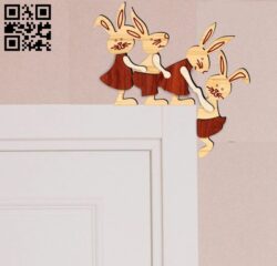 Rabbits door corner decor E0018448 file cdr and dxf free vector download for Laser cut