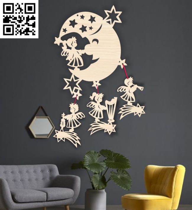 Moon and angels E0018433 file cdr and dxf free vector download for Laser cut