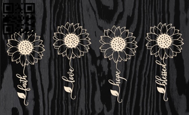Sunflower with words E0018452 file cdr and dxf free vector download for Laser cut