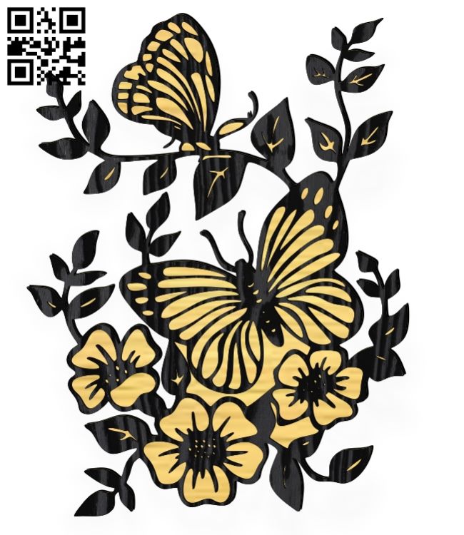 Butterflies with flowers E0018607 file cdr and dxf free vector download for laser cut plasma