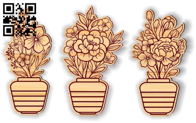 Flowers in pot E0018573 file cdr and dxf free vector download for laser cut