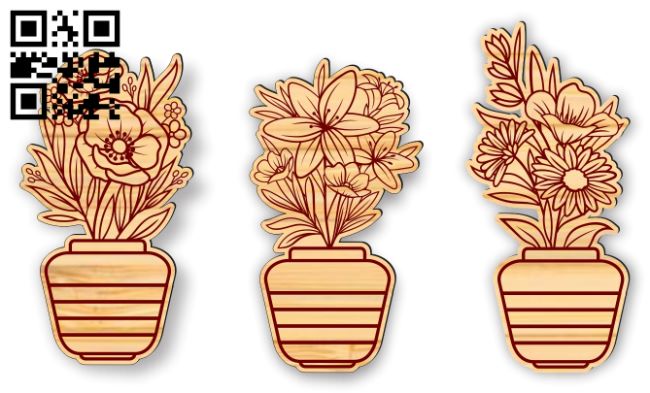 Flowers in pot E0018588 file cdr and dxf free vector download for laser cut