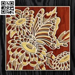 Multilayer Butterfly with flower E0018610 file cdr and dxf free vector download for laser cut
