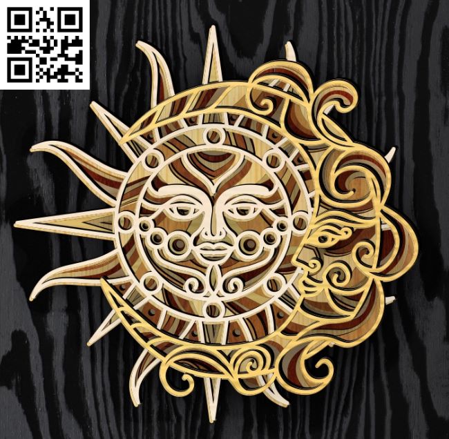 Multilayer sun crescent E0018633 file cdr and dxf free vector download for laser cut