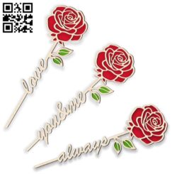 Rose with words E0018467 file cdr and dxf free vector download for laser cut