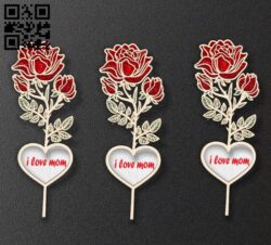 Roses with heart E0018666 file cdr and dxf free vector download for laser cut