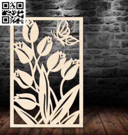 Tulips with butterfly E0018522 file cdr and dxf free vector download for laser cut plasma