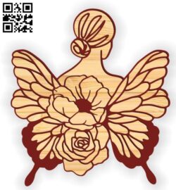 Woman butterfly wings E0018660 file cdr and dxf free vector download for laser cut plasma