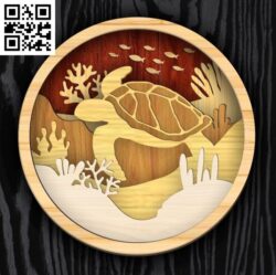 3D layered sea turtle E0018701 file cdr and dxf free vector download for laser cut
