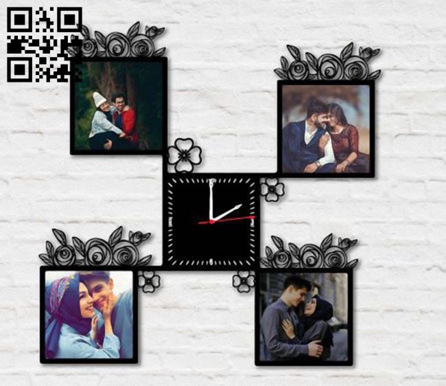 Clock with photo frame E0018887 file cdr and dxf free vector download for laser cut