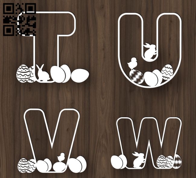 Easter Bunny Alphabet E0018826 file cdr and dxf free vector download for laser cut