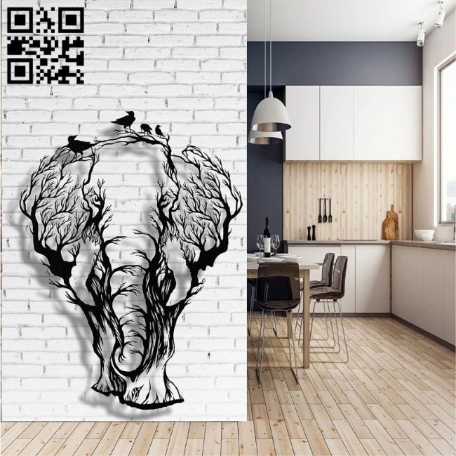 Elephant with tree E0018798 file cdr and dxf free vector download for laser cut plasma