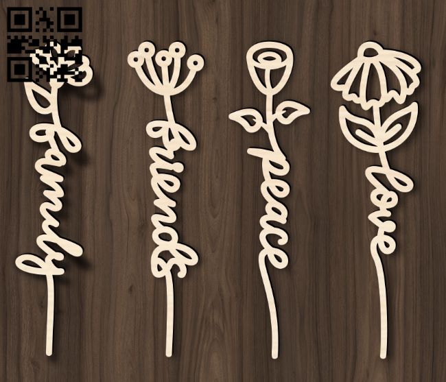 Flower word E0018819 file cdr and dxf free vector download for laser cut