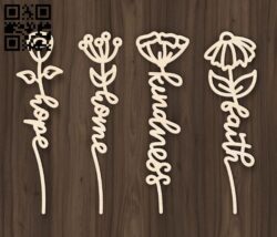 Flower word E0018820 file cdr and dxf free vector download for laser cut
