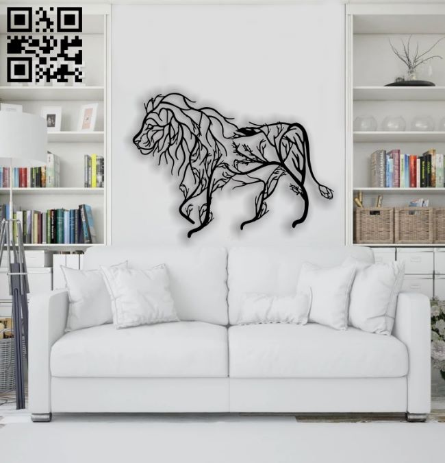 Lion with tree E0018796 file cdr and dxf free vector download for laser cut plasma