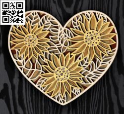 Multilayer sunflower heart E0018903 file cdr and dxf free vector download for laser cut